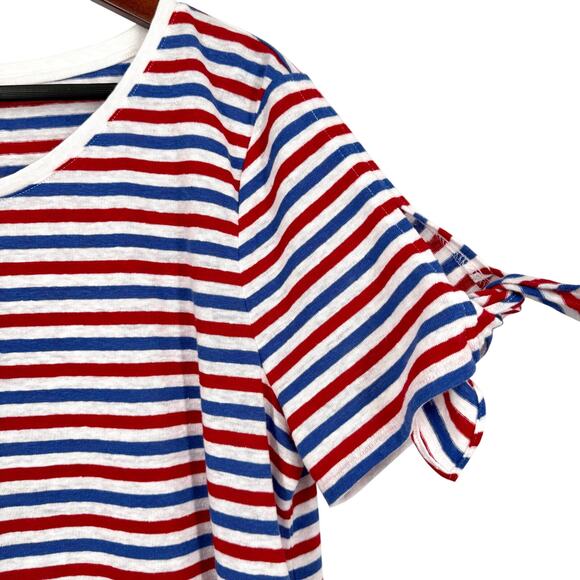 Talbots Sz XL LINEN BLEND Short Sleeve Red White Blue Blouse Shirt Top Patriotic - Picture 3 of 6